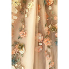 Vestido largo de fiesta de corte A con un solo hombro, apliques de tul y abertura