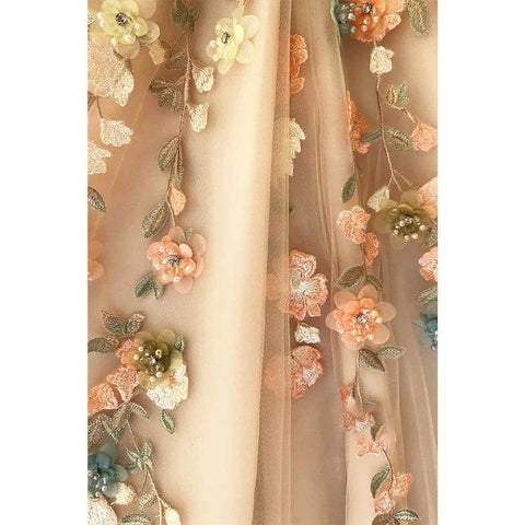 Vestido largo de fiesta de corte A con un solo hombro, apliques de tul y abertura