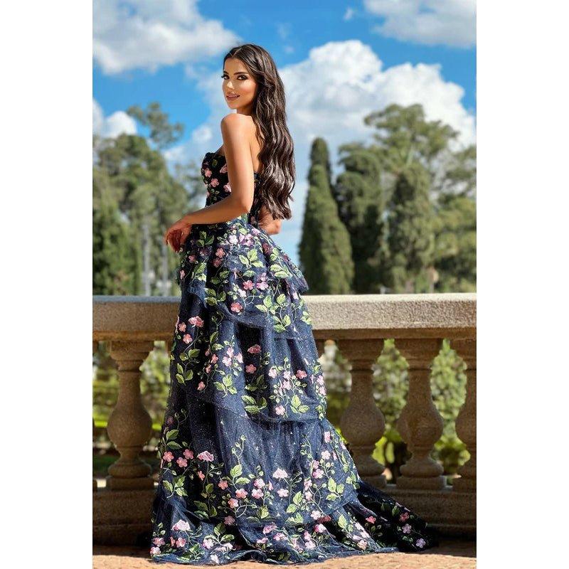 Vestido de fiesta formal de noche sin mangas, corte en A, con un solo hombro, apliques de tul y sin mangas