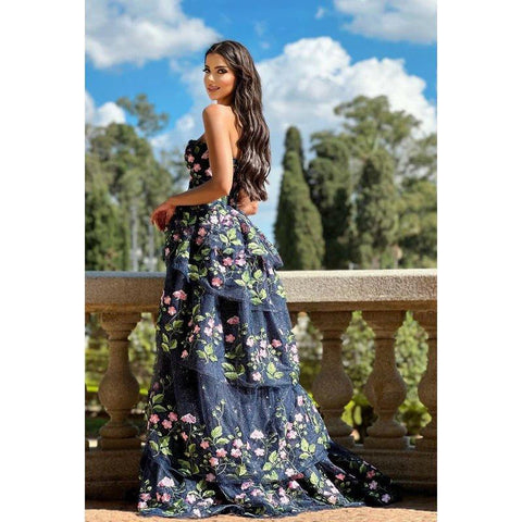 Vestido de fiesta formal de noche sin mangas, corte en A, con un solo hombro, apliques de tul y sin mangas