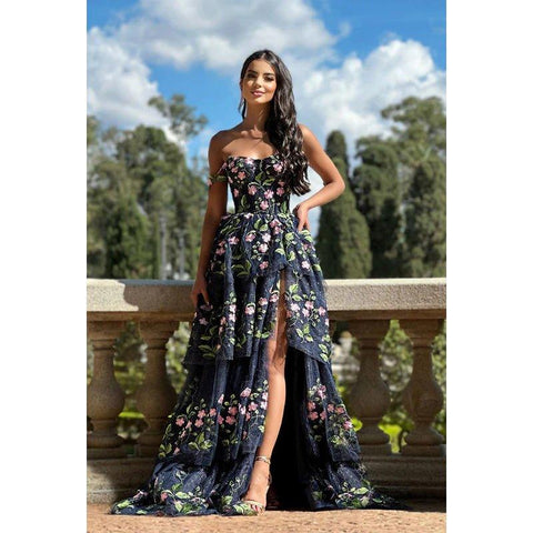 Vestido de fiesta formal de noche sin mangas, corte en A, con un solo hombro, apliques de tul y sin mangas