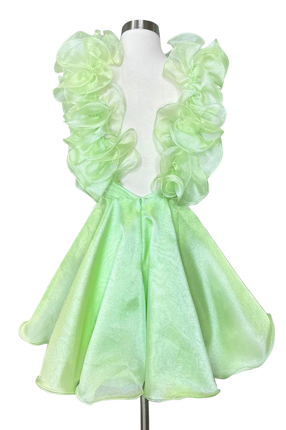 Vestido de fiesta de línea A de organza con escote en V