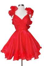 Vestido de fiesta de línea A de organza con escote en V