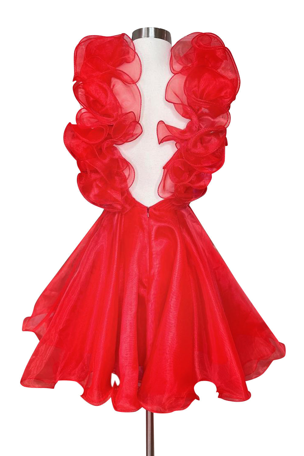 Vestido de fiesta de línea A de organza con escote en V