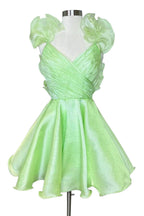 Vestido de fiesta de línea A de organza con escote en V