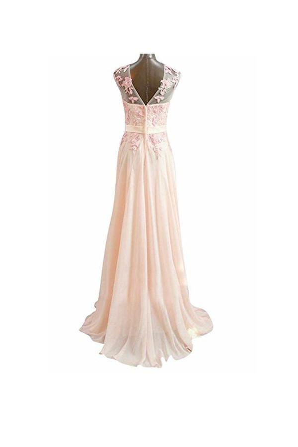 Vestidos de noche largos de gasa y encaje rosa corte A PG273