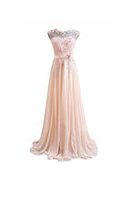Vestidos de noche largos de gasa y encaje rosa corte A PG273