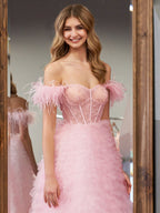 Ingrid | Vestido largo de fiesta de tul con escote corazón, corte en A y abertura