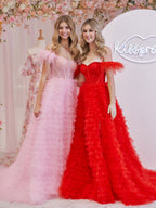 Ingrid | Vestido largo de fiesta de tul con escote corazón, corte en A y abertura