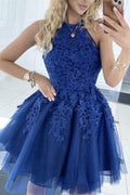 Vestidos de fiesta de princesa corte A con escote halter fruncido y tul sin mangas