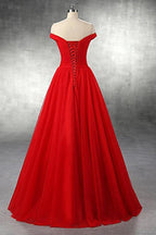 Vestidos de fiesta de tul rojo de corte A hasta el suelo, vestidos de noche PG247