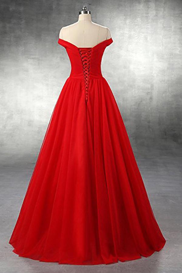 Vestidos de fiesta de tul rojo de corte A hasta el suelo, vestidos de noche PG247