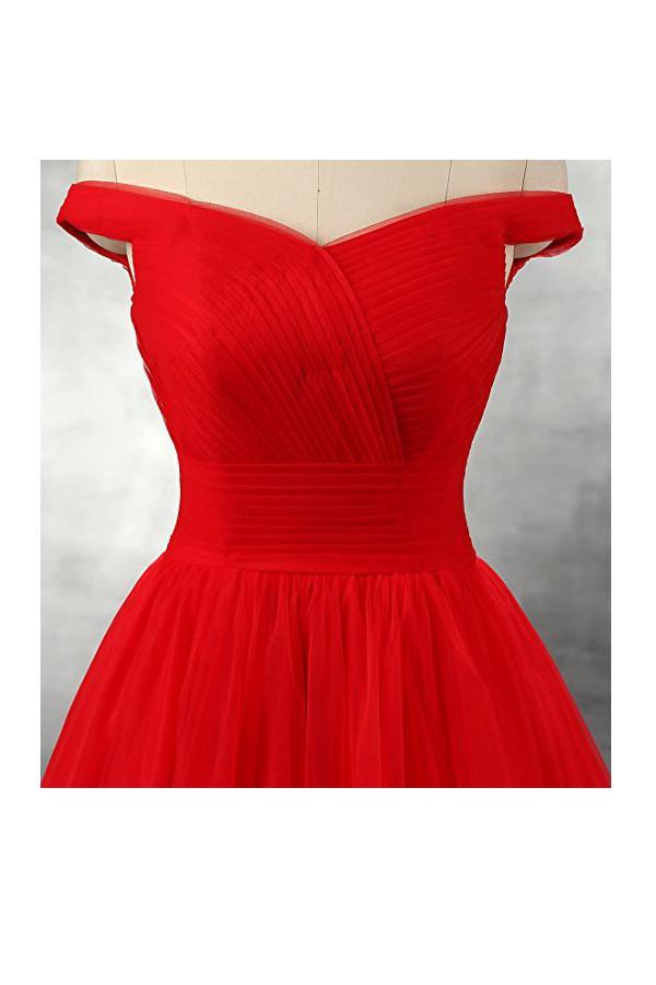 Vestidos de fiesta de tul rojo de corte A hasta el suelo, vestidos de noche PG247