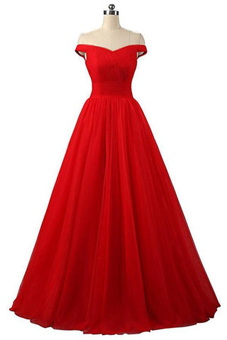 Vestidos de fiesta de tul rojo de corte A hasta el suelo, vestidos de noche PG247