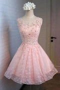 Vestido de cóctel de encaje con cuello redondo y corte en A para fiesta de bienvenida PG129
