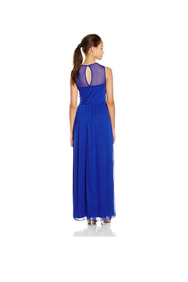 Vestido largo de fiesta azul real con cuentas, corte en A, vestido de noche PG270
