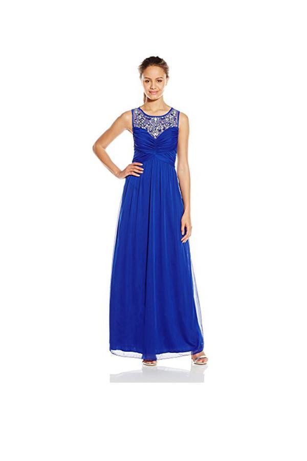 Vestido largo de fiesta azul real con cuentas, corte en A, vestido de noche PG270