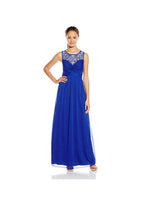 Vestido largo de fiesta azul real con cuentas, corte en A, vestido de noche PG270