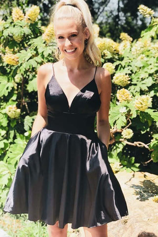 A-line Satin Fit and Flare Yellow Homecoming Dress with Pockets PD333