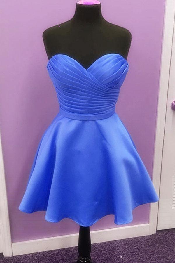 Vestido corto de fiesta sencillo de satén con escote corazón y corte en A PD277