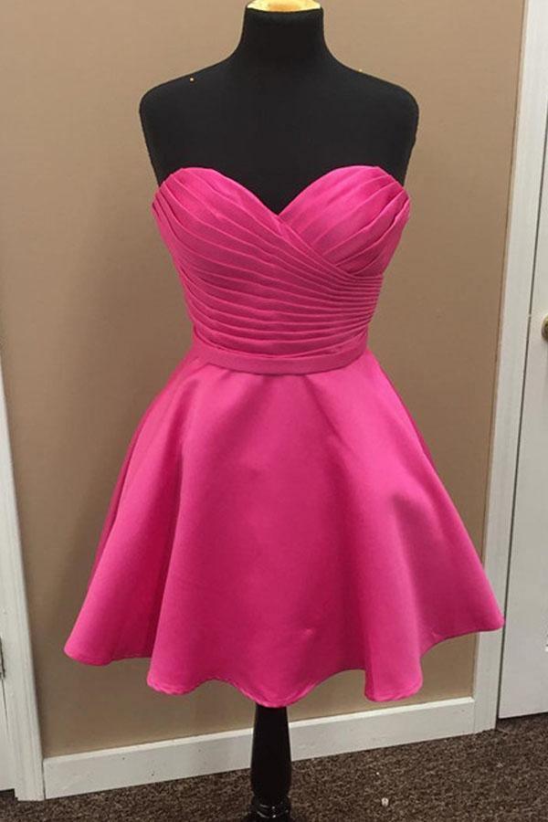 Vestido corto de fiesta sencillo de satén con escote corazón y corte en A PD277
