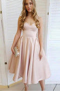 Vestido corto de fiesta de graduación PD414, corte en A, satén, escote corazón, largo té