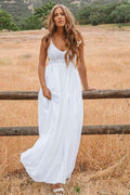 Vestido de novia playero de corte A, escote redondo, espalda descubierta y largo hasta el suelo, con encaje WD272