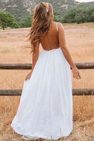 Vestido de novia playero de corte A, escote redondo, espalda descubierta y largo hasta el suelo, con encaje WD272