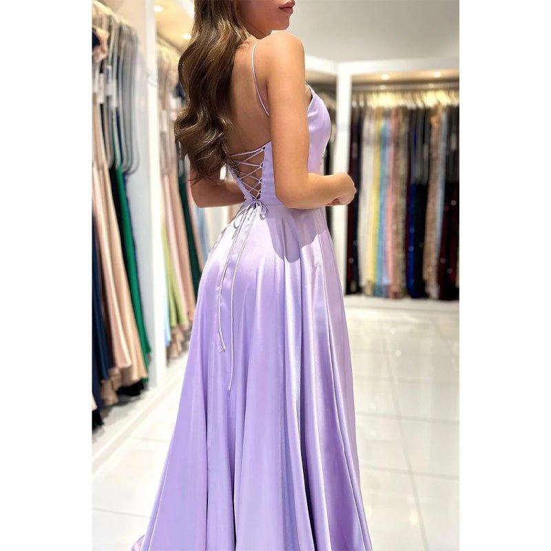 Vestidos largos de fiesta de corte línea A con escote redondo, abertura lateral y bolsillos