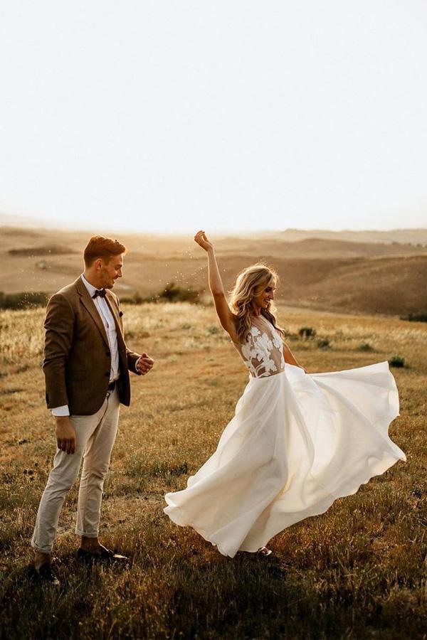 Vestidos de novia rústicos de playa, corte A, transparentes y largos hasta el suelo WD498