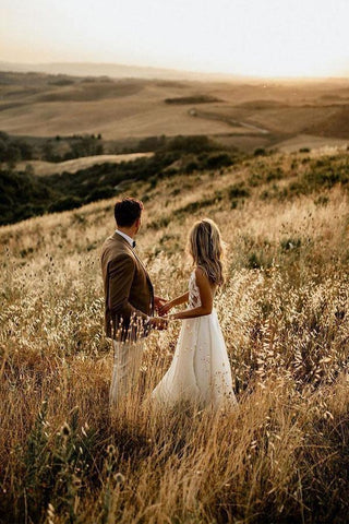 Vestidos de novia rústicos de playa, corte A, transparentes y largos hasta el suelo WD498