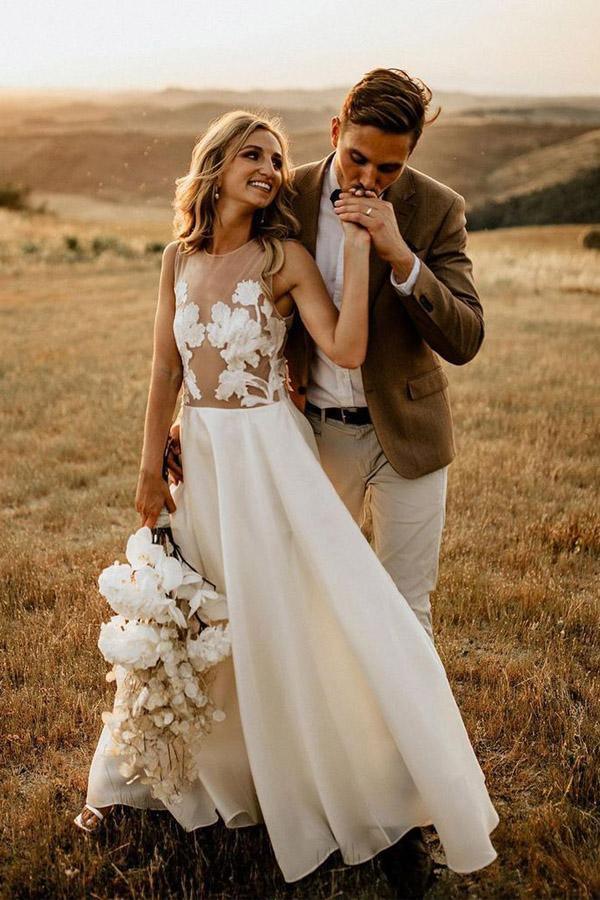 Vestidos de novia rústicos de playa, corte A, transparentes y largos hasta el suelo WD498