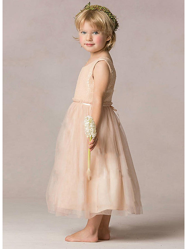 Vestidos de niña de las flores para bodas, fiesta, corte A, sin mangas, con lentejuelas y cuello joya.