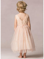 Vestidos de niña de las flores para bodas, fiesta, corte A, sin mangas, con lentejuelas y cuello joya.
