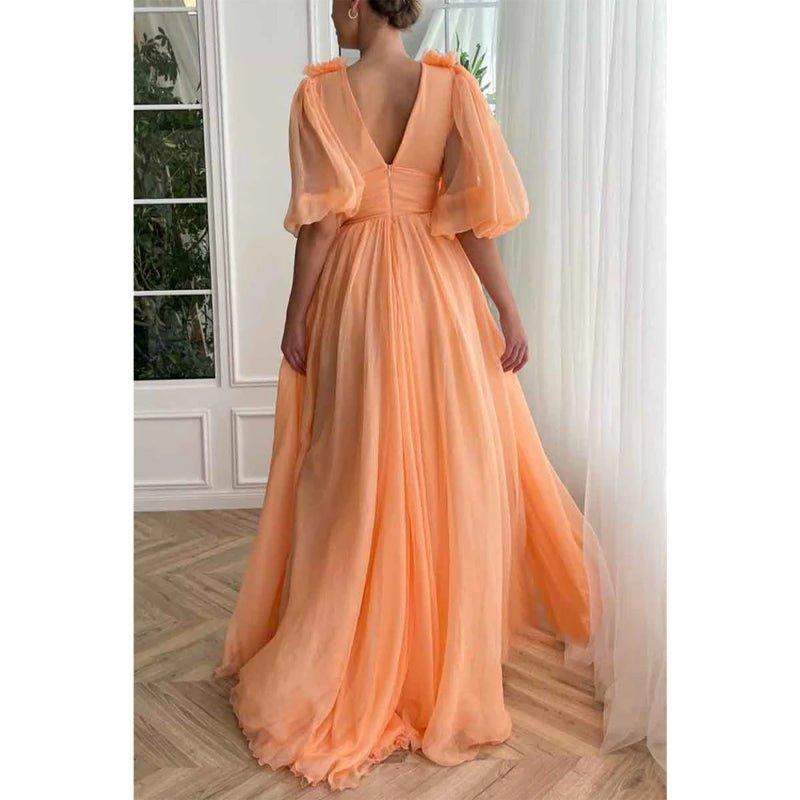 Vestido largo elegante de fiesta, corte A, escote en V, mangas cortas, con bolsillos y mangas cortas. 
