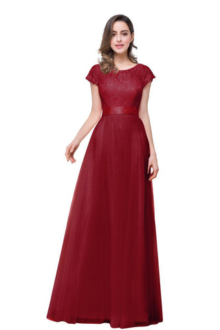 A-line Short Sleeve Chiffon Bridesmaid Dresses with Ribbon Bow Sash