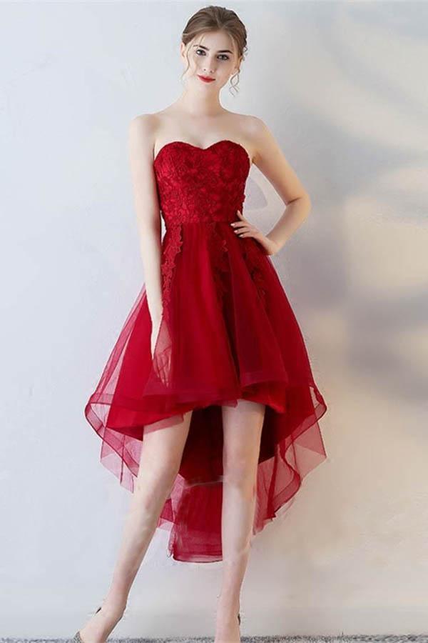 Vestido de fiesta asimétrico con escote corazón, manga corta, apliques y corte en A PD141