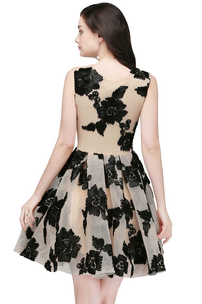 Vestidos cortos de tul color nude, corte en A, estilo chic, para fiestas de bienvenida, con flores