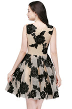 Vestidos cortos de tul color nude, corte en A, estilo chic, para fiestas de bienvenida, con flores