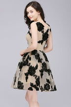 Vestidos cortos de tul color nude, corte en A, estilo chic, para fiestas de bienvenida, con flores