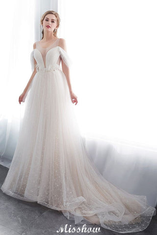 A-line Sleeveless Floor Length Lace Ivory Wedding Dress