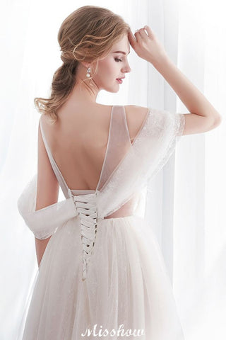 A-line Sleeveless Floor Length Lace Ivory Wedding Dress