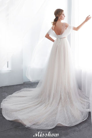 A-line Sleeveless Floor Length Lace Ivory Wedding Dress