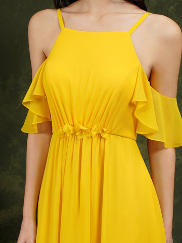 A-Line Spaghetti Straps Off-the-shoulder Ruffles Chiffon Bridesmaid Dress With Pockets