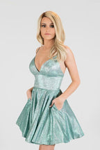 Vestido corto de fiesta de tirantes finos estilo línea A, vestido único para baile de bienvenida PD416