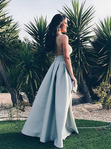 A-Line Spaghetti Straps Sleeveless Floor-Length With Ruffles Satin Prom Dresses