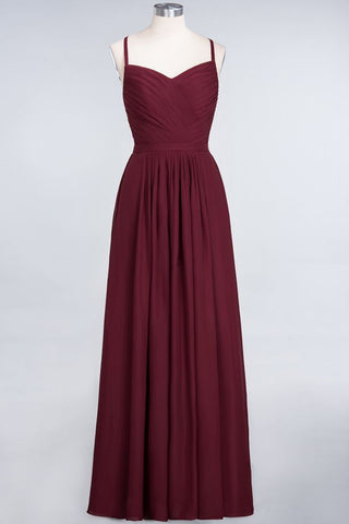 A-Line Spaghetti-Straps Sweetheart Sleeveless Bridesmaid Dress Ruffles Chiffon Evening Maxi Gown