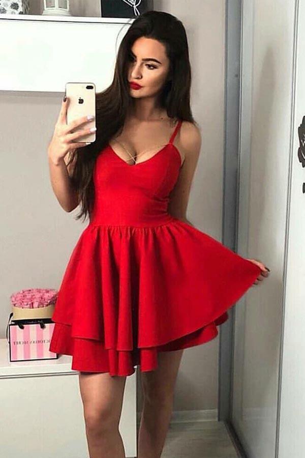 Vestido de fiesta de satén con tirantes finos y corte en A, estilo escalonado, PD069