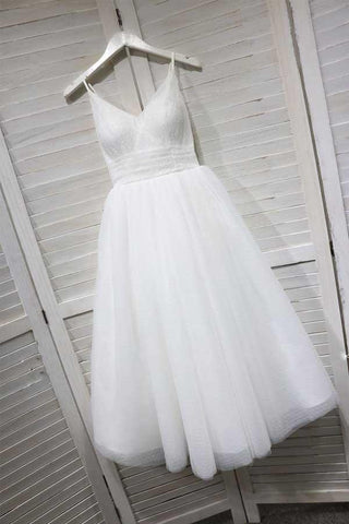A-Line Spaghetti Straps White Homecoming Prom Dress with Tulle PD154