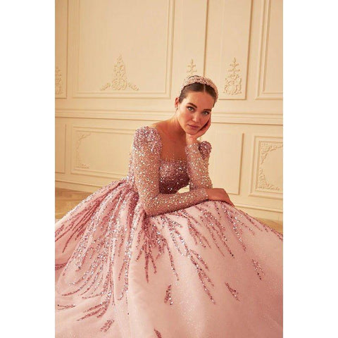 Vestido de fiesta de noche formal de tul, corte en A, escote cuadrado, mangas largas con cuentas y escote en A.